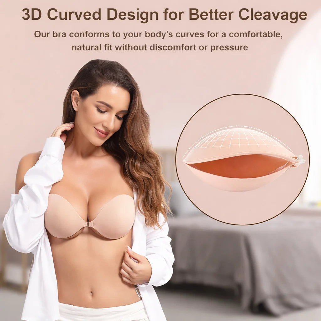 Sticky Padded Cup Bra with Front Clasp – Backless & Strapless Comfort